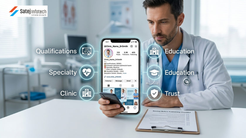 Doctor promoting clinic on Instagram with professional and educational content