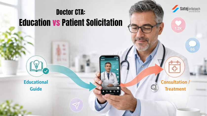 Doctor social media CTA checklist for education versus patient solicitation