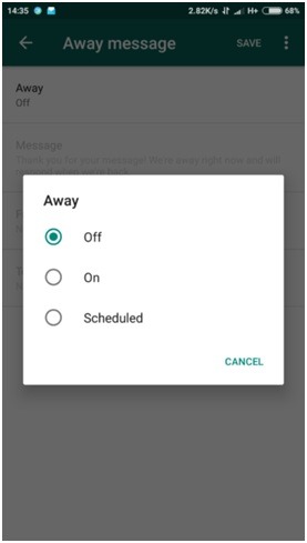 WhatsApp Business Away Messages Setting