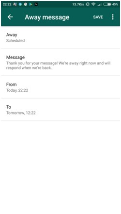 WhatsApp Business Away Messages