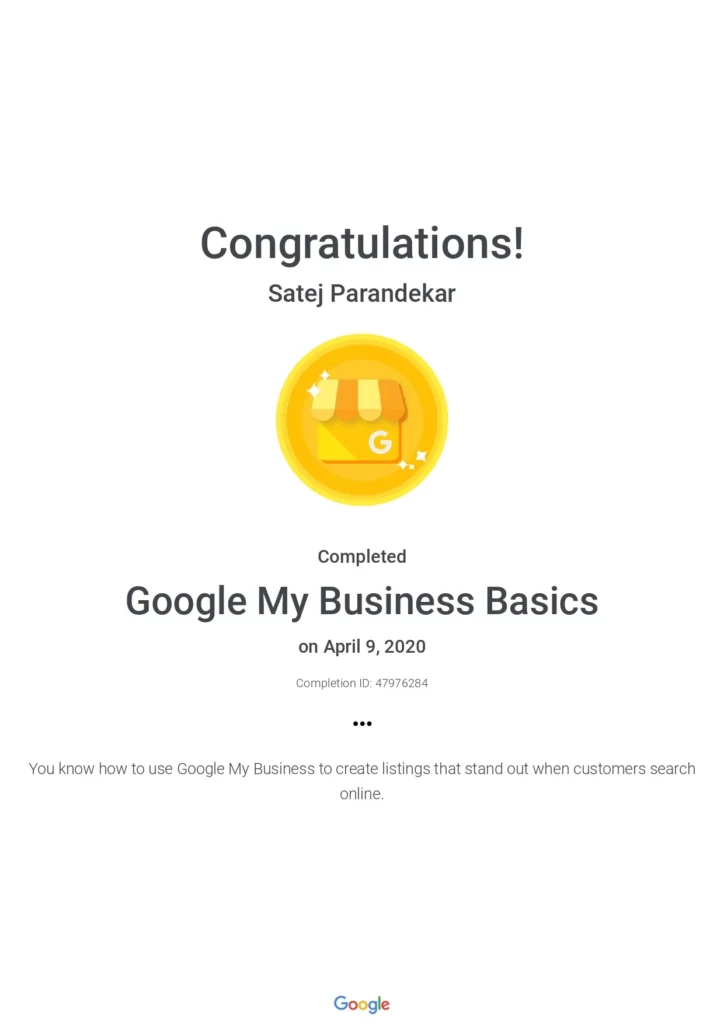 Google My Business Certification